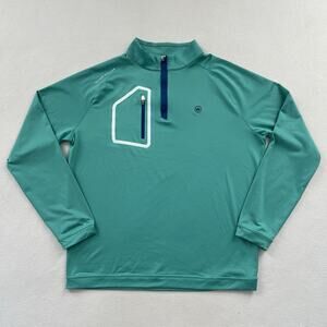 Peter Millar Men Billiard Forge Crown Sport Performance 1/4 Zip Pullover Shirt L